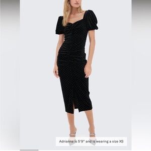 Tuckernuck Felina Black Velvet Midi Dress with Puff Sleeves